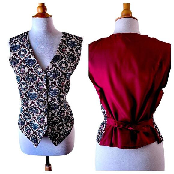 Vintage Bobbie Brooks Christmas Brocade 1990s Vest - Large - Picture 1 of 10